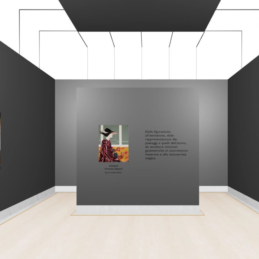 Sesta stanza della mostra virtuale Arteinbanca, in cui sono visibili alcuni dipinti e le relative didascalie